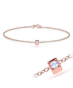 Rose Gold Plated CZ Stone in Box Silver Bracelet BRS-260-RO-GP